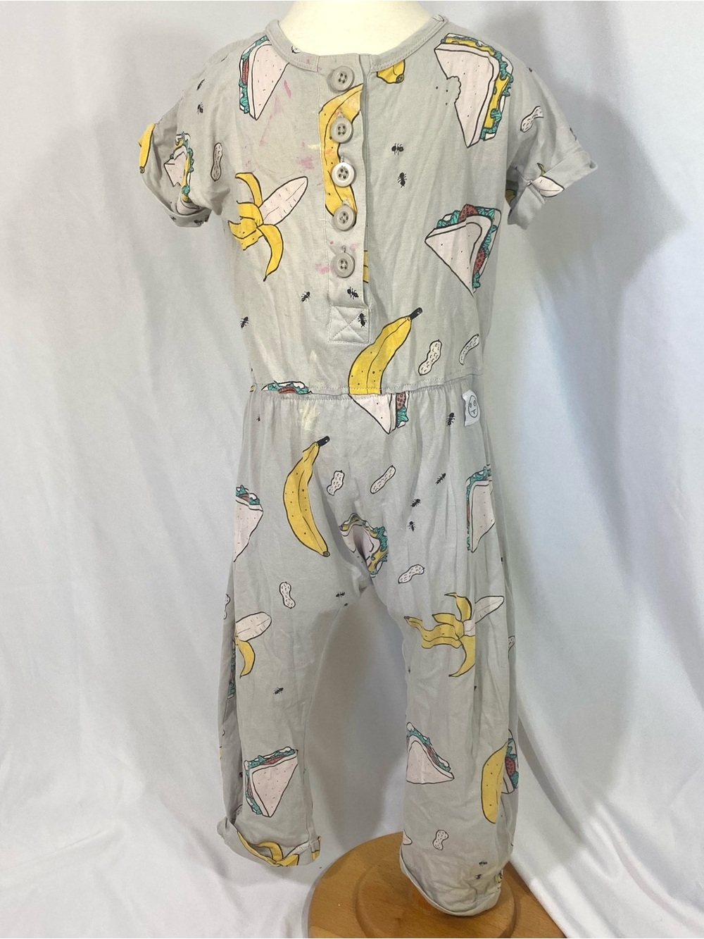 Kids Gray Indikidual Picnic Print Romper 3 4T Banana Sandwich Ant